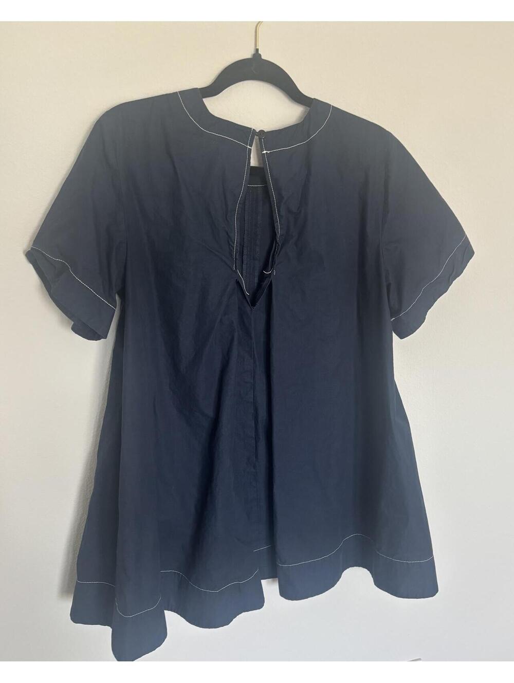 Maeve Navy Blue Short Sleeve Dress with Contrast Stitching, Size Small - Picture 3 of 5